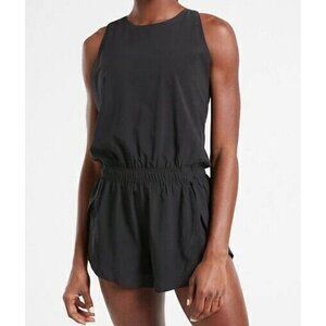 ATHLETA Run With It Romper Short Women’s Size M Black Sleeveless Crisscross Back